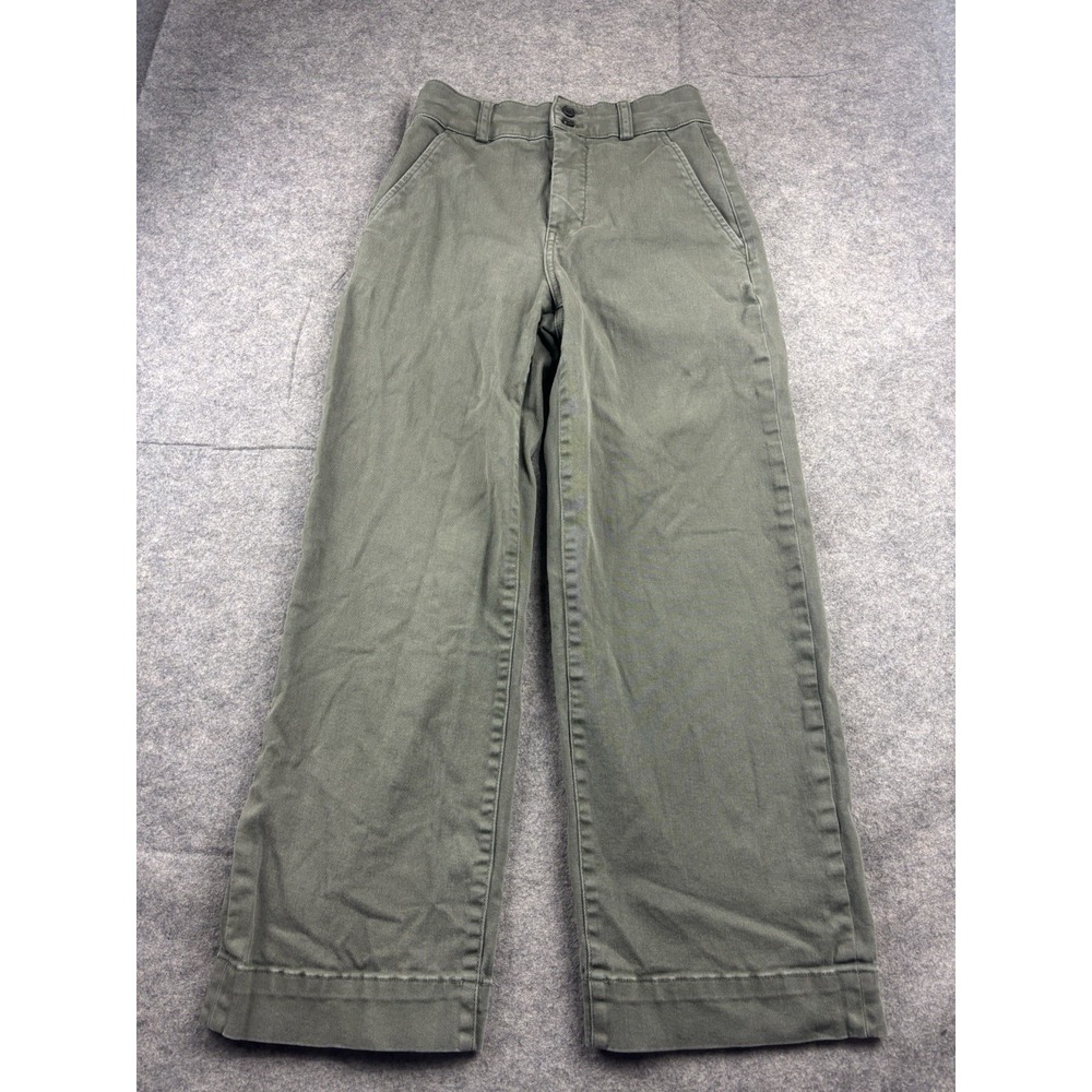 Everlane Women's 2 Olive Green Wide Leg Chino‎ High Rise Cropped Pants Boho